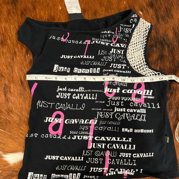Y2K vintage japan Just Cavalli Logo Mesh Sleeve Top size s - Picture 5 of 5